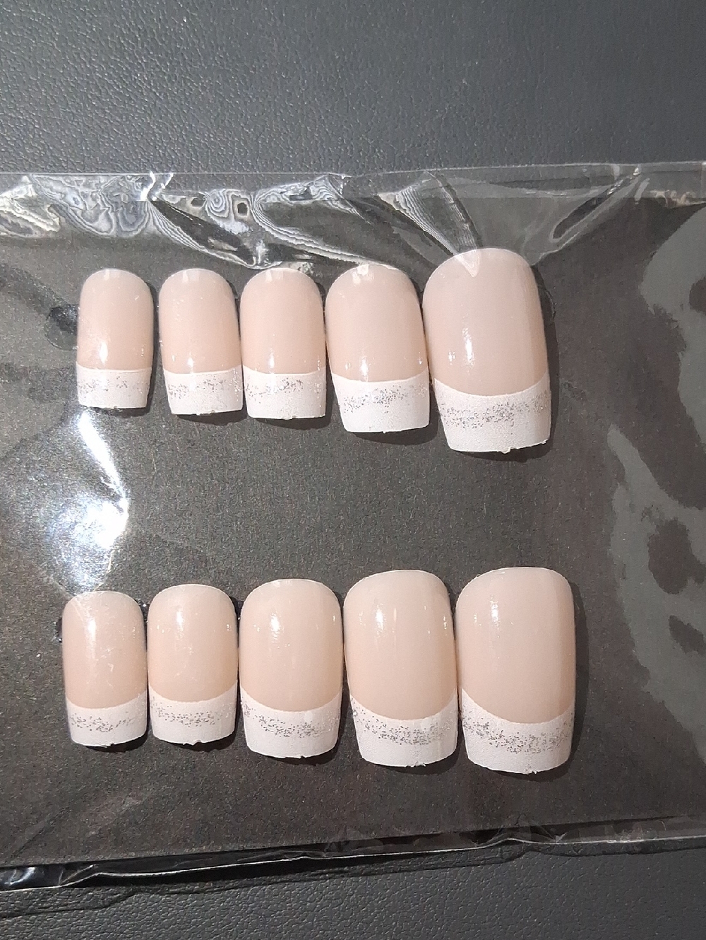 French Tip With Silver Glitter Press On Nails